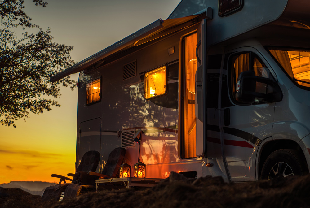 RV Parked at Sunset